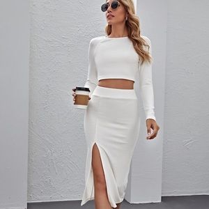 New! White crop top dress 2 piece set -  Small